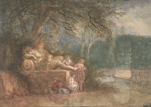 Suya Yakın Bir Heykelde Figürlü Bir Park, 1775 .