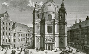 View of the Peterskirche, Vienna engraved by Johann Bernard Hattinger 