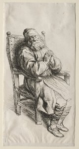 Bir Sandalyede Yaşlı Bir Adam, Dua Ediyor.