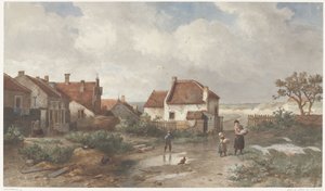 Dunes'da Bir Köyün Kenarındaki Evler by Salomon Leonardus Verveer