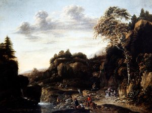 Nehir Kenarında Geyik Avı ile Ormanlık Manzara, 1690 dolayları (tuval üzerine yağlı boya)