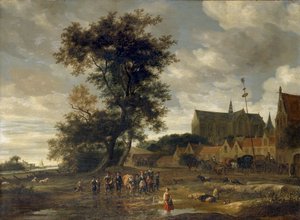 Arka planda Alkmaar Kilisesi ile bir Mayıs Direği önündeki sahne, 1669