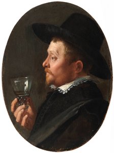 ""Roemer Bardak Tutan Bir Adamın Portresi"" (Roemer Tutan Adam) Tablosu Salomon de Bray (1597-1664) Bakır Üzerine Yağlıboya by Salomon de Bray