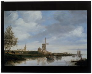 Yel değirmeni ile nehir manzarası by Salomon van Ruisdael or Ruysdael