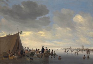 Donmuş Lek nehrinde patenciler, ötesindeki Vianen kasabası, 1653