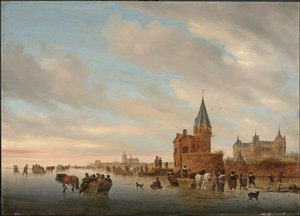 Arnheim şehrinin Capriccio önünde Buz keyfi ile Kış Manzarası, 1652 by Salomon van Ruisdael or Ruysdael