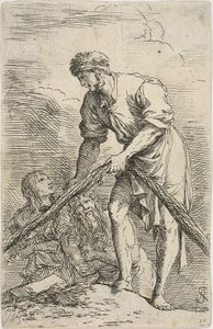 Figurine serisinden arkasında iki figür olan bir ağ çeken bir adam by Salvator Rosa
