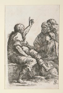 Üç Adamla Konuşan Yaşlı Bir Adam by Salvator Rosa