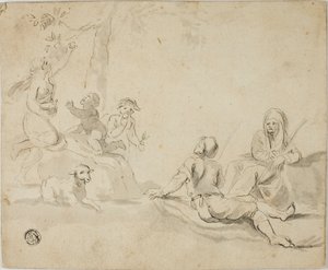 Elma Hasatçıları ve Dinlenen Çobanlar by Salvator Rosa