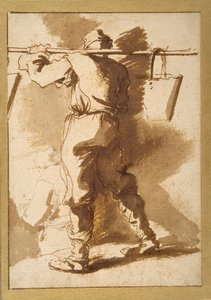 Bir su taşıyıcısının arkadan görünümü, onun ötesinde başka bir figür (kağıt üzerinde tebeşir üzerine yıkamalı kalem ve mürekkep) by Salvator Rosa