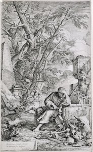 Meditasyonda Demokritos (gravür) by Salvator Rosa