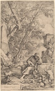 Meditasyonda Demokritos by Salvator Rosa