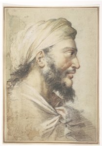 Sağdaki profilde türban takan sakallı bir adamın başı by Salvator Rosa