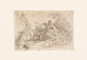 Bir manzarada çoban ve iki çocuk by Salvator Rosa