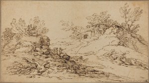 Rustik Bir Ev ile Kayalık Manzara by Salvator Rosa