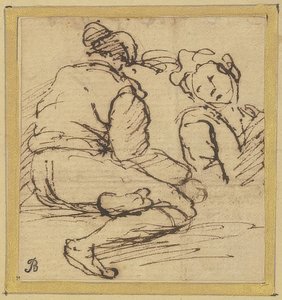Oturan adam ve yarım figür by Salvator Rosa