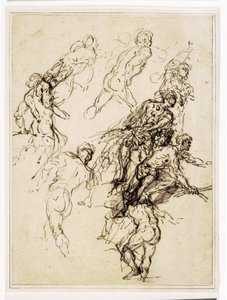 Şiddetle sağa doğru hareket eden erkek figürler için eskizler by Salvator Rosa