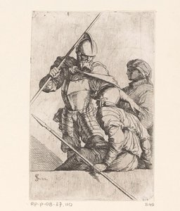 İki asker ve türbanlı bir figür Küçük rakamlar (dizi adı) Heykelcik (seri adı) by Salvator Rosa