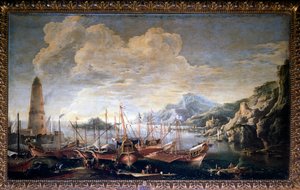 Bir liman görünümü - tuval üzerine yağlıboya by Salvator Rosa