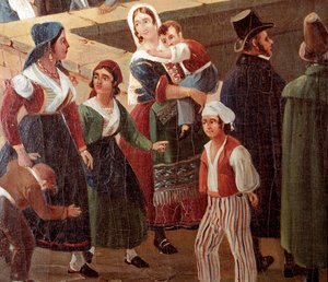 Geleneksel Napoliten kostümleri: sıradan insanlar Salvatore Fergola (1799-1877) 1859 Museo Nazionale di San Martino Naples tarafından yapılan bir tablodan detay