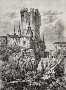 Alcazar of Segovia, İspanya, Poliorama Pittoresco'dan Salvatore Puglia tarafından litografi, n 36, 12 Nisan by Salvatore Puglia
