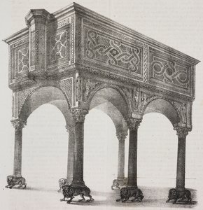 Sessa Aurunca katedralindeki antik ambo, Campania, İtalya, Poliorama Pittoresco'dan Pasquale Mattei (1813-1879) tarafından çizildikten sonra Salvatore Puglia tarafından litografi, n 43, Mayıs 31 by Salvatore Puglia