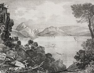 Ulysses'in Calypso adasındaki sarayına ait olduğu düşünülen antik kalıntılar, Corcyra adası (bugün Korfu), İyon Adaları, Yunanistan, Poliorama Pittoresco'dan Salvatore Puglia'nın litografisi, n 22, Ocak 4