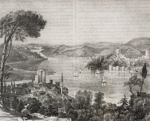 Asya ve Avrupa kıyılarındaki boğaz kaleleri, Türkiye, Poliorama Pittoresco'dan Gaetano Riccio'nun litografisi, n 18, Aralık 9 by Salvatore Puglia
