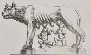 Capitoline dişi kurt, bronz heykel, Roma, Lazio, İtalya, Poliorama Pittoresco'dan Salvatore Puglia tarafından litografi, n 25, 25 Ocak