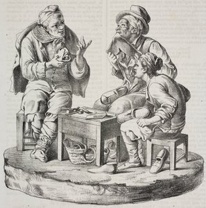 Tartışmalı ayakkabı tamircisi, Giacomo Bongiovanni ve Giuseppe Vaccaro'nun heykelcikleri, Poliorama Pittoresco'dan Salvatore Puglia'nın litografisi, n 32, Mart 18 by Salvatore Puglia