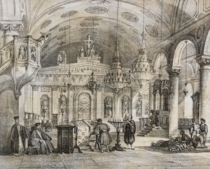 İstanbul, Türkiye yakınlarındaki Baloukli Yunan kilisesinin içi, Poliorama Pittoresco'dan Salvatore Puglia tarafından litografi, n 28, 15 Şubat by Salvatore Puglia