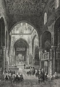 Palazzo dei Normanni'deki Palatine Şapeli'nin içi veya Palermo, Sicilya, İtalya'daki Kraliyet Sarayı, Poliorama Pittoresco'dan Salvatore Puglia tarafından litografi, n 41, 21 Mayıs by Salvatore Puglia