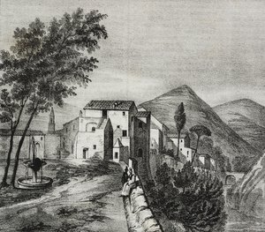 Piazzetta della Torricella, Sant'Agata de' Goti, Campania, İtalya, Poliorama Pittoresco'dan Salvatore Puglia tarafından litografi, n 21, 1 Ocak by Salvatore Puglia