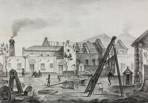 Pietrarsa, Campania, İtalya'daki kraliyet mekanik fabrikası (Royal Mechanical Factory), Poliorama Pittoresco'dan Gaetano Riccio tarafından litografi, n 39, 7 Mayıs by Salvatore Puglia