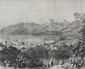 Beyrut ve Lübnan Dağı silsilesinin görünümü, Lübnan, Poliorama Pittoresco'dan Salvatore Puglia tarafından litografi, n 8, Ekim 1 by Salvatore Puglia