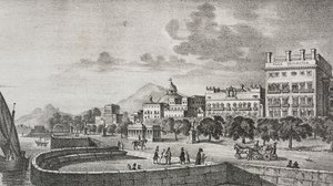 Bourbon forumu ve Trinacria otelinin görünümü, Palermo, Sicilya, İtalya, Poliorama Pittoresco'dan Di Giovanni'nin gravüründen sonra Salvatore Puglia tarafından litografi, n 37, 19 Nisan by Salvatore Puglia