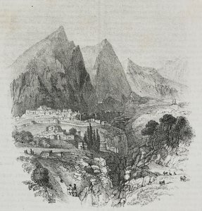 Delphi, Yunanistan'dan Parnassus Dağı'nın görünümü, Poliorama Pittoresco'dan Salvatore Puglia tarafından litografi, n 46, 25 Haziran by Salvatore Puglia