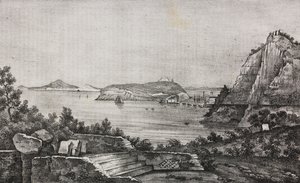 Monsenyör Di Pietro'nun terasından Posillipo'nun görünümü, Campania, İtalya, Poliorama Pittoresco'dan Salvatore Puglia'nın litografisi, n 32, Mart 16 by Salvatore Puglia
