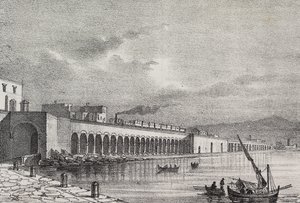 Torre Annunziata, Campania, İtalya'daki demiryolu görünümü, Poliorama Pittoresco'dan Gaetano Riccio tarafından litografi, n 21, Aralık 31 by Salvatore Puglia