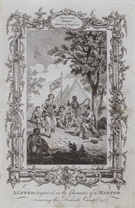 Alfred, Harper Karakteri kılığına girmiş, Danimarka Kampını izliyor (gravür) by Samuel (after) Wale