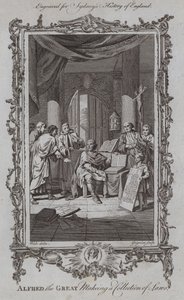 Büyük Alfred Kanunlar Koleksiyonu Yapıyor (gravür) by Samuel (after) Wale