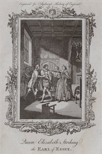 Kraliçe Elizabeth, Essex Kontunu Vuruyor (gravür) by Samuel (after) Wale