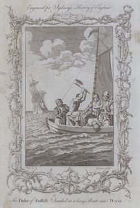 Suffolk Dükü, Dover yakınlarında uzun bir teknede başı kesildi (gravür) by Samuel (after) Wale