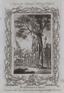 Meaux Valisi, İngiliz Tutsaklarını astığı ağaca idam edildi (gravür) by Samuel (after) Wale