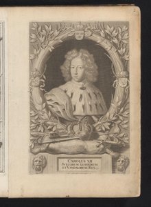 Portret van Karel XII van Zweden Gotların ve Vandalların Kralı XII. Charles (nesne üzerindeki başlık) Antik ve Modern İsveç (dizi başlığı) by Samuel Blesendorf