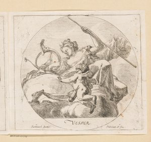 Akşam Yemeği (Akşam) Vespers (nesne üzerindeki başlık) Günün Dört Zamanı (dizi başlığı) Çeşitli tasarımlar (seri başlığı) Opera Varia Historica, Poetica & Iconologica (dizi adı)