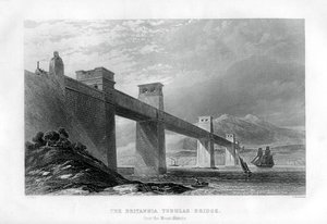 Menai Boğazı üzerindeki Britannia Tubular Bridge, Galler, 1886