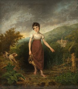 Dereyi Geçen Kız (panelde yağlı boya) by Samuel Colman