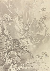 Bir uçurumun üzerindeki köprüden geçen figürler by Samuel Davis