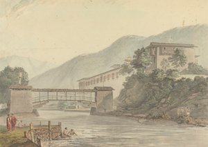 Tashichoedzong, Butan ve Yaya Köprüsü'nün görünümü by Samuel Davis